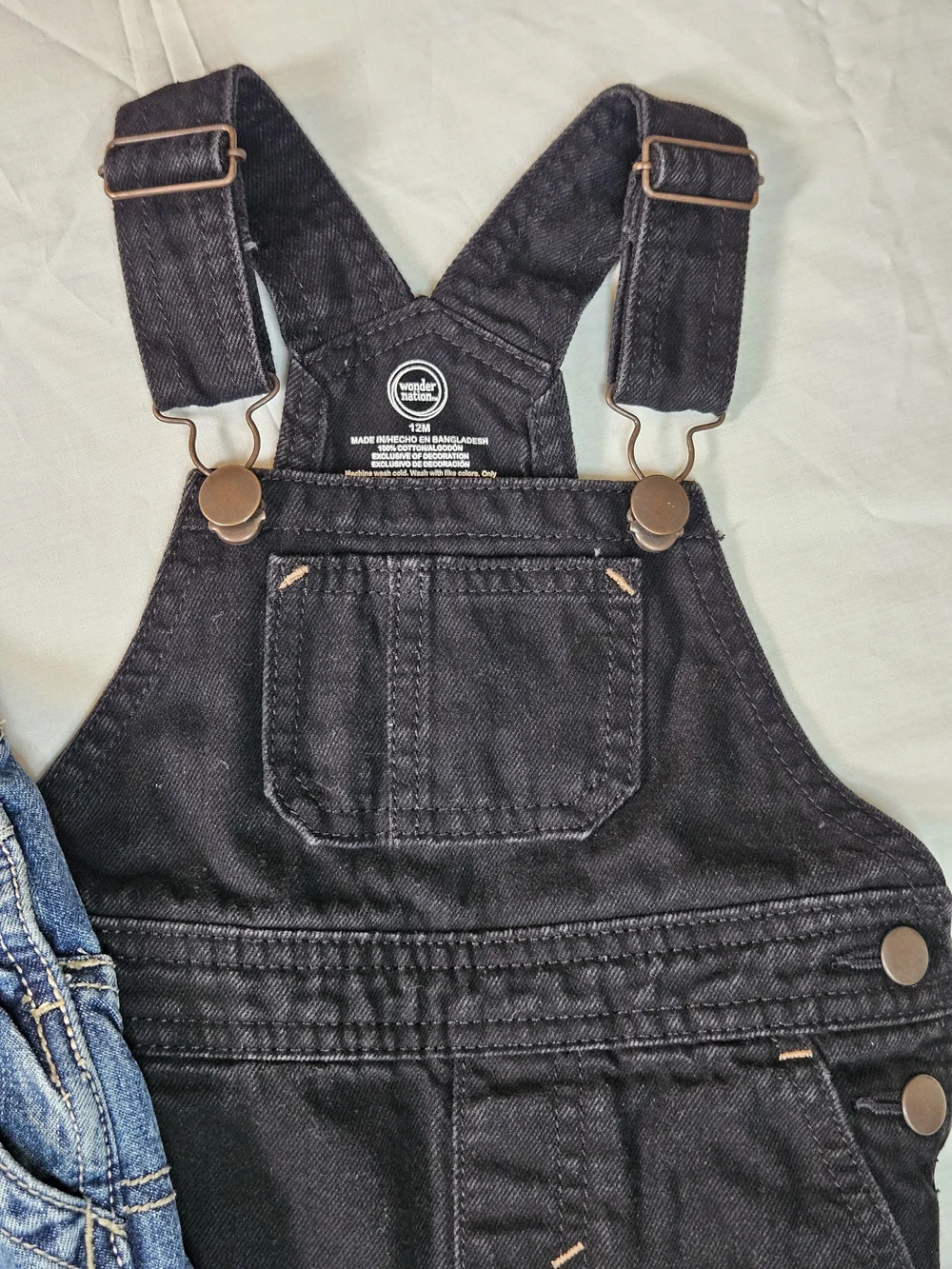 OshKosh B'gosh Kids Denim Overalls - Blue and Wonder Nation Black 12m